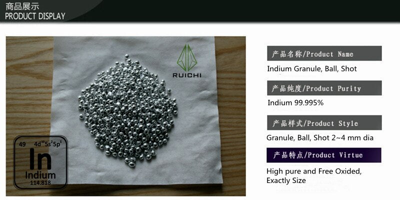 10 Grams 99.995% Pure Indium Granule Indium Shot element 49 Indium Metal Ball Free Shipping