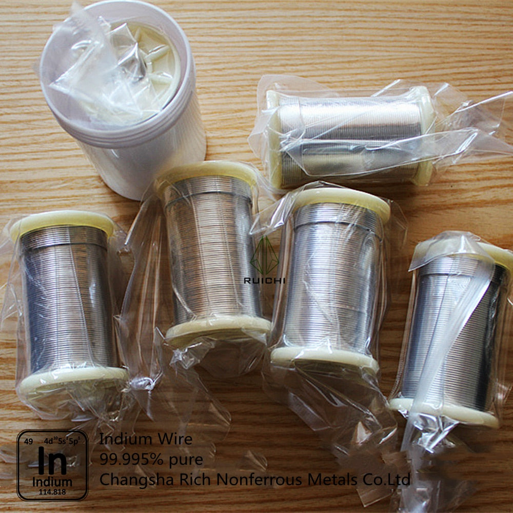 Indium Wire with 0.5mm, 1mm diameter 5 meter Length per spool, Indium metal wire 99.995% pure