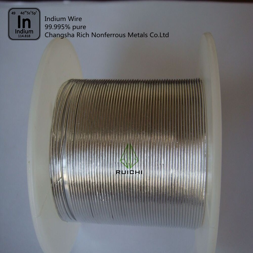 99,995 % reiner Indiumdraht, 0,5 mm, 1 mm Durchmesser, 5 Meter Länge pro Spule