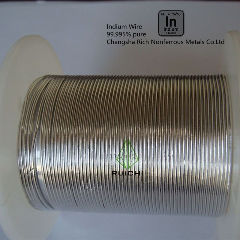 Indiumdraht mit 0,5 mm, 1 mm Durchmesser, 5 Meter Länge pro Spule, Indium-Metalldraht 99,995 % rein