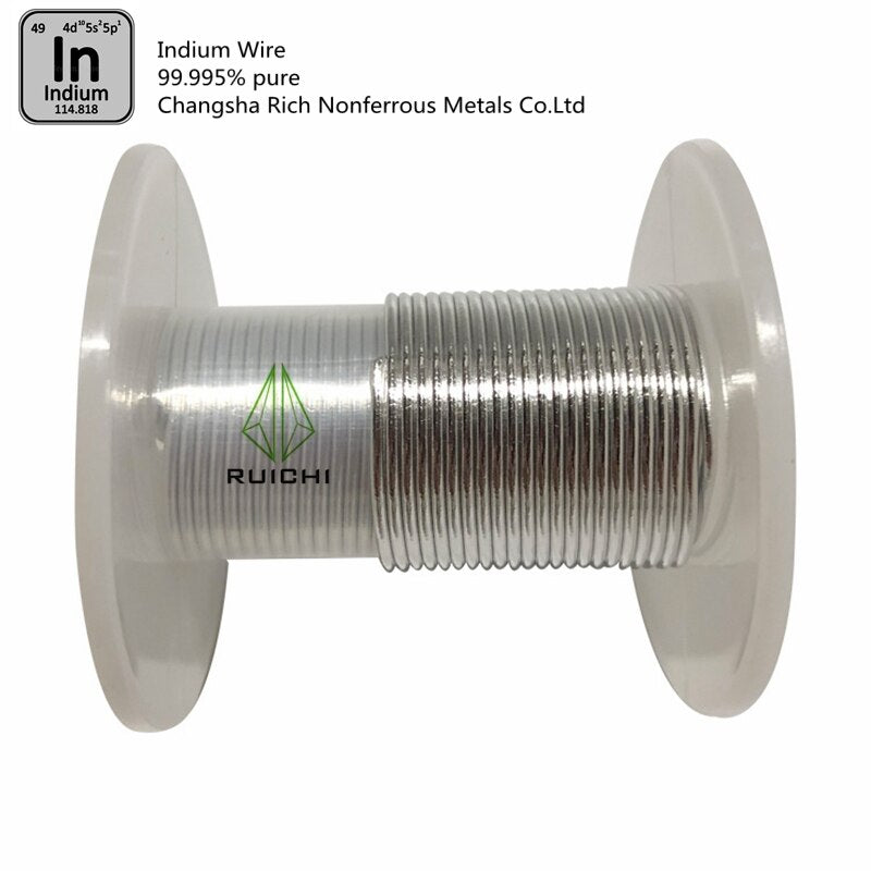 99,995 % reiner Indiumdraht mit 0,5/0,8/1/1,5/2/2,5 mm Durchmesser, 1 Meter pro Spule