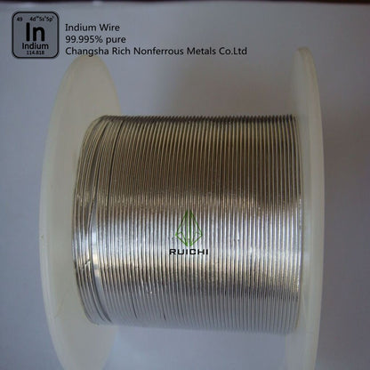 99.995% pure 0.5/0.8/1/1.5/2/2.5mm diameter Indium Wire, 1 meter per spool
