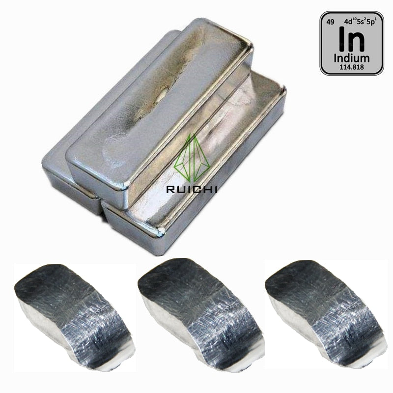 50 Gramm Indium-Metallblock 99,995 % hoher Reinheitsgrad in Elementbarren für Hobby-Sammlung, Probe für Chemieexperimente 